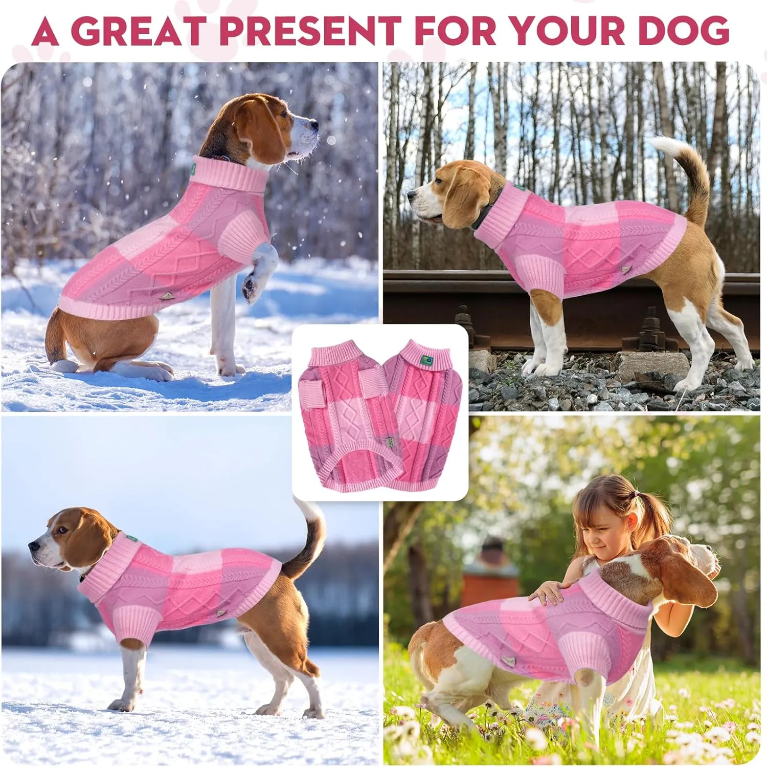Pet Sweaters,Turtleneck Pullover Dog Sweater,Pet Sweaters for Dogs,Pet Clothes,Pet Clothing,Suitable for All Types of Dogs and Most Seasons (Pink Group, L)