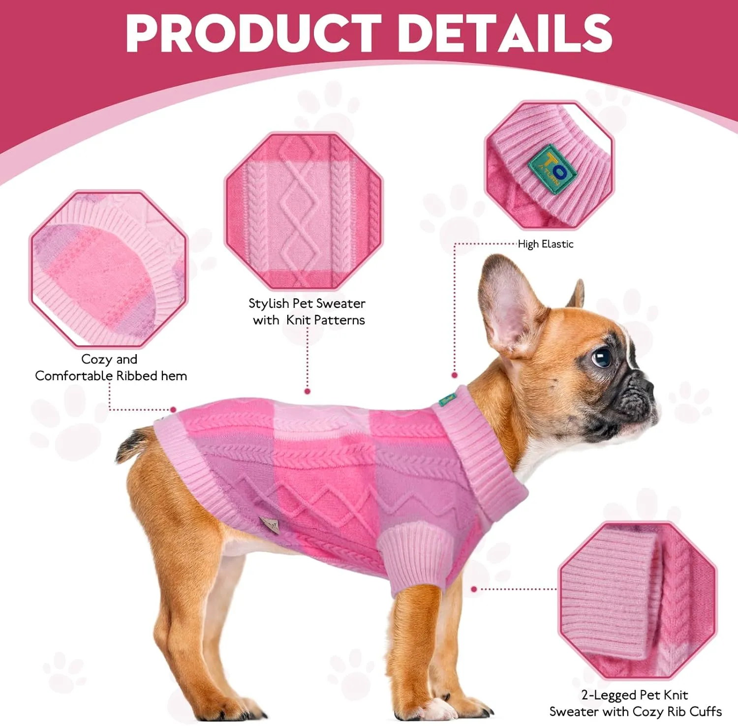 Pet Sweaters,Turtleneck Pullover Dog Sweater,Pet Sweaters for Dogs,Pet Clothes,Pet Clothing,Suitable for All Types of Dogs and Most Seasons (Pink Group, L)