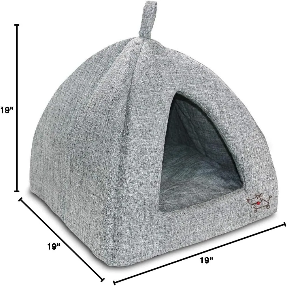 Pet Tent - Soft Bed for Dog and Cat by Best Pet Supplies - Gray Linen, 19" x 19" x H:19"