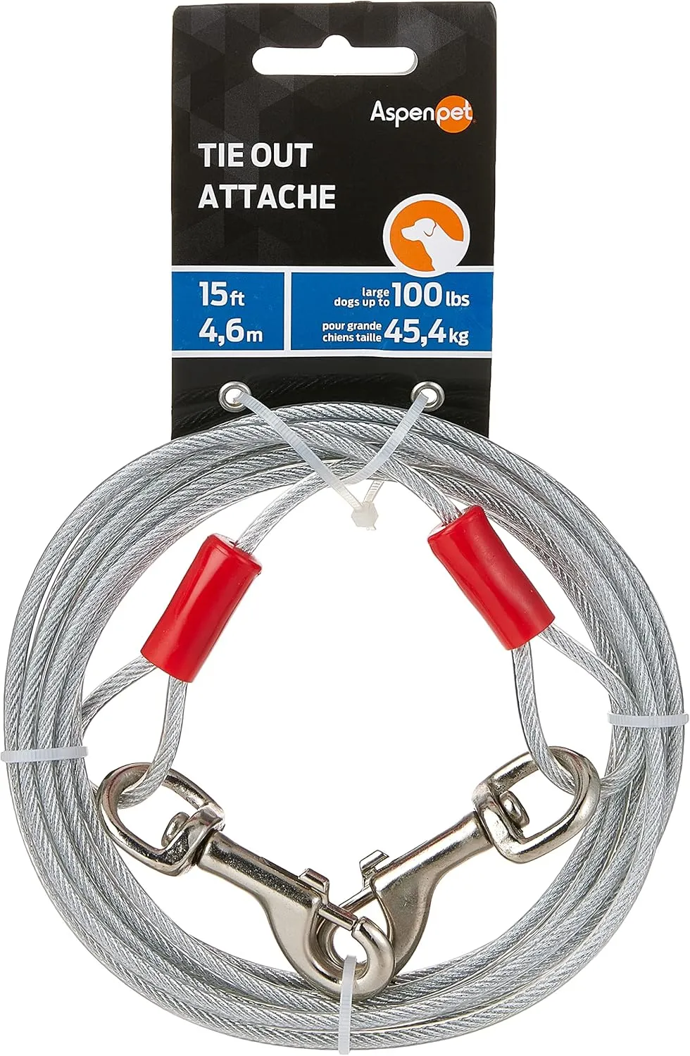 Petmate Heavy Duty Vinyl Tie Out Cable - Clear Break Strength 2000 Lbs -15 Ft Cable, Silver