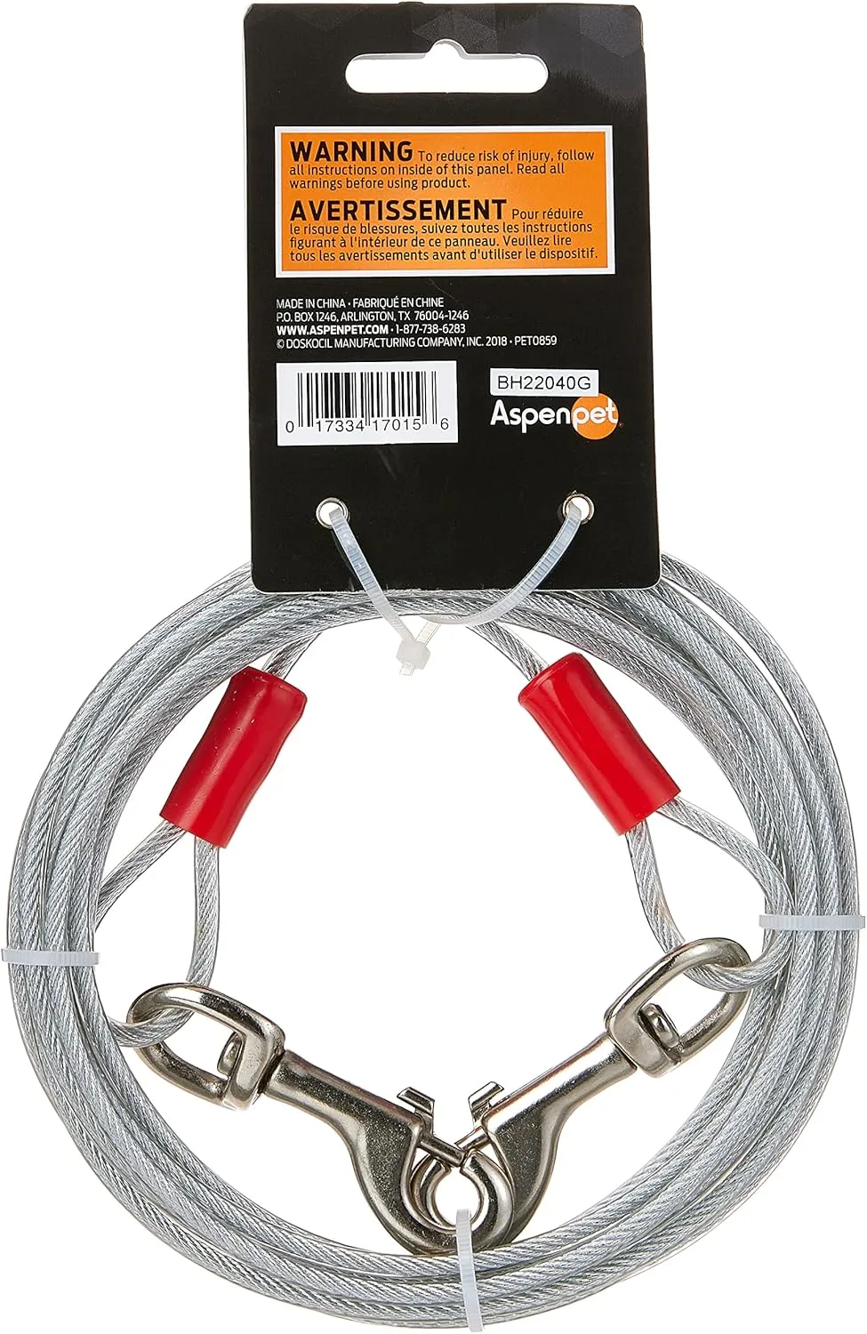 Petmate Heavy Duty Vinyl Tie Out Cable - Clear Break Strength 2000 Lbs -15 Ft Cable, Silver