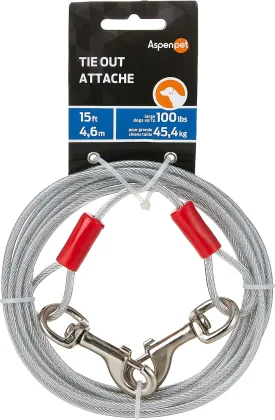 Petmate Heavy Duty Vinyl Tie Out Cable - Clear Break Strength 2000 Lbs -15 Ft Cable, Silver