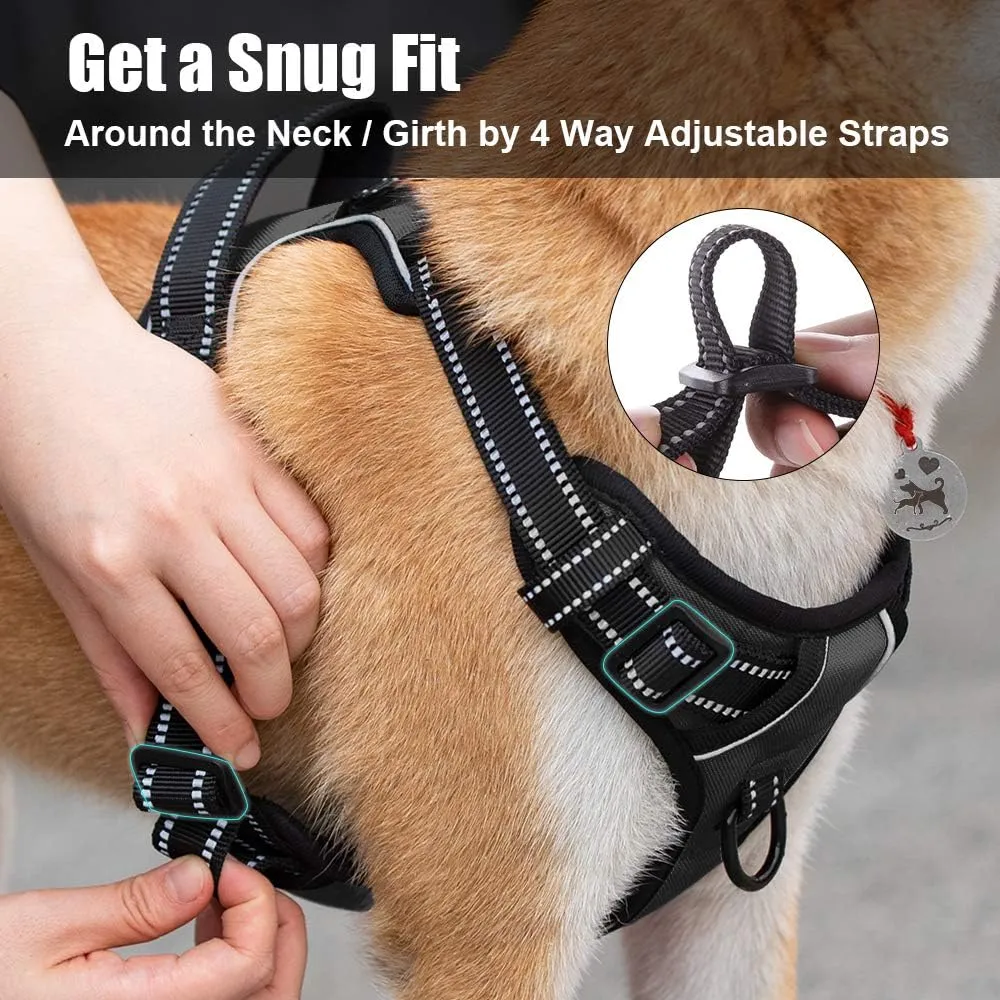 PoyPet No Pull Dog Harness, Reflective Comfortable Vest Harness with Front & Back 2 Leash Attachments and Easy Control Handle Adjustable Soft Padded Pet Vest for Small to Large Dogs (Black,M)