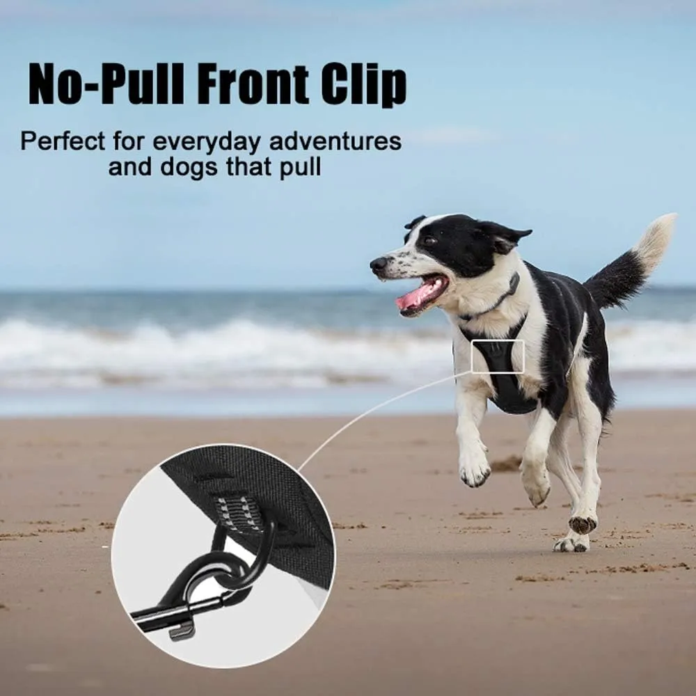 PoyPet No Pull Dog Harness, Reflective Comfortable Vest Harness with Front & Back 2 Leash Attachments and Easy Control Handle Adjustable Soft Padded Pet Vest for Small to Large Dogs (Black,M)
