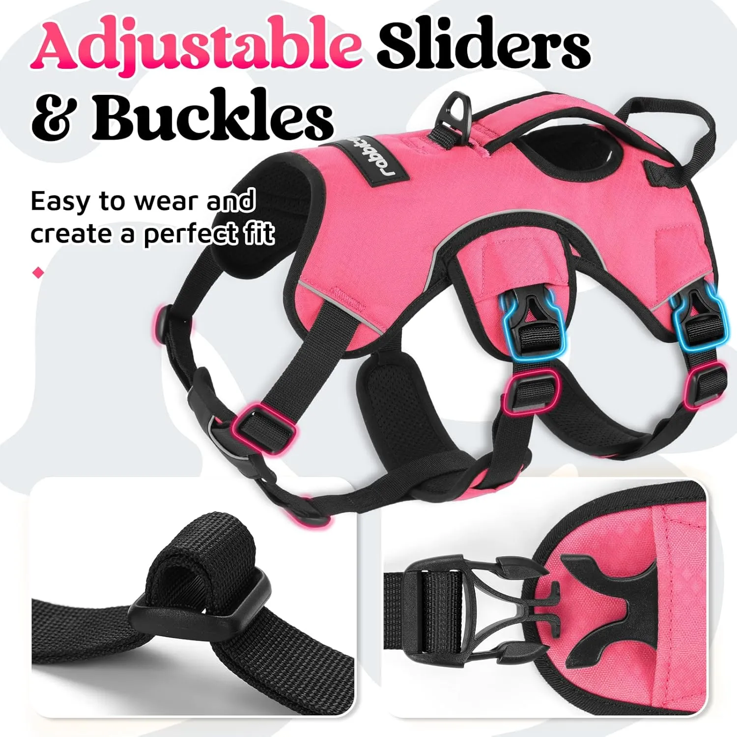 rabbitgoo Escape Proof Dog Harness, Soft Padded Full Body Pet Harness, Reflective Adjustable No Pull Vest with Lift Handle and Leash Clip for Large Dogs Walking Hiking Training, M, Pink
