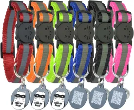 Reflective Cat Collar with ID Tags QR Code, Set of 6, Name Tag, Solid & Safe Collars for Cats, Nylon, Mixed Colors, Pet Collar, Breakaway Cat Collar