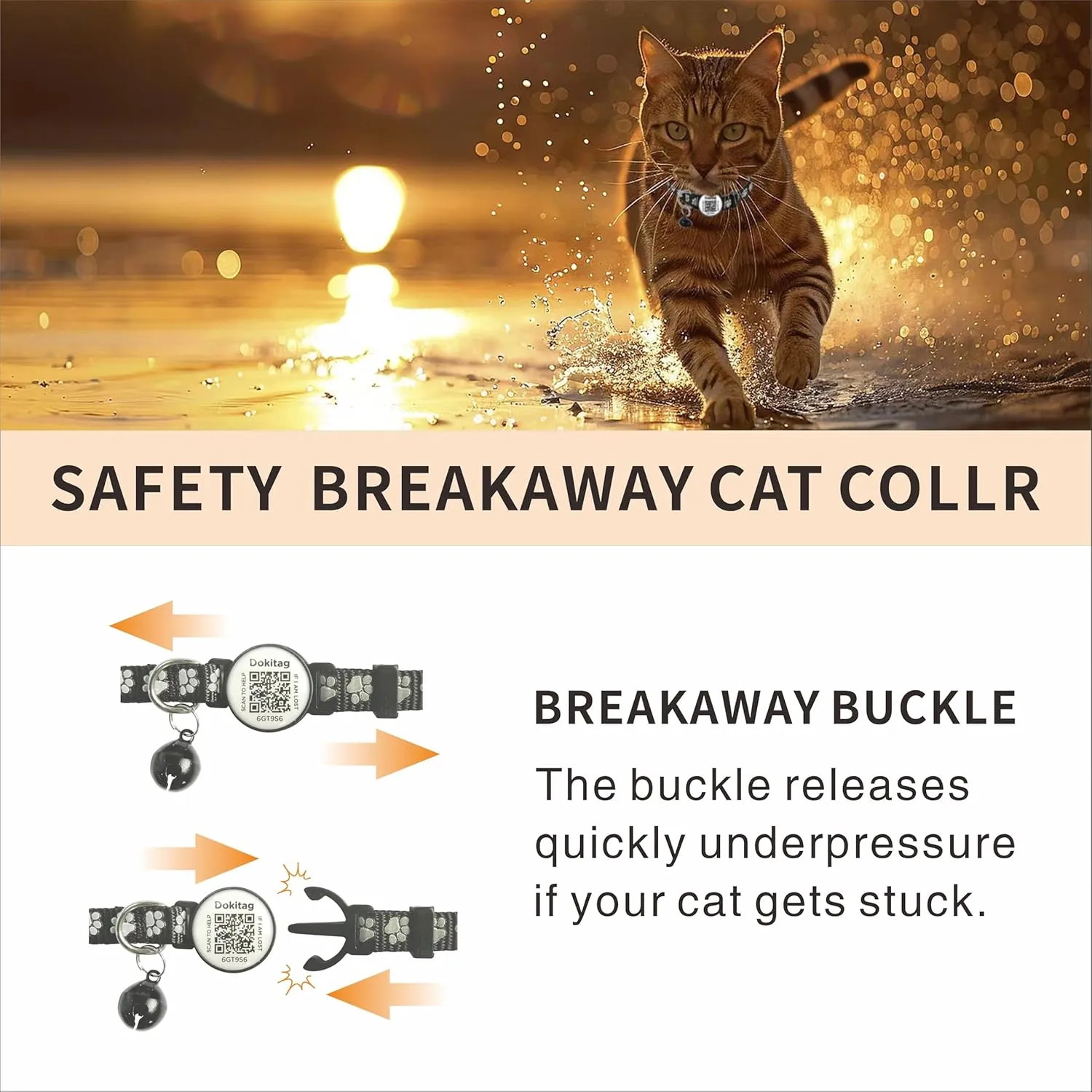 Reflective Cat Collar with QR Code Name Tag,Breakaway Cat Collars with Pet Id Tag and Bells,Scan QR Receive Instant Pet Location Alert Email 2pack (Pink&Black)