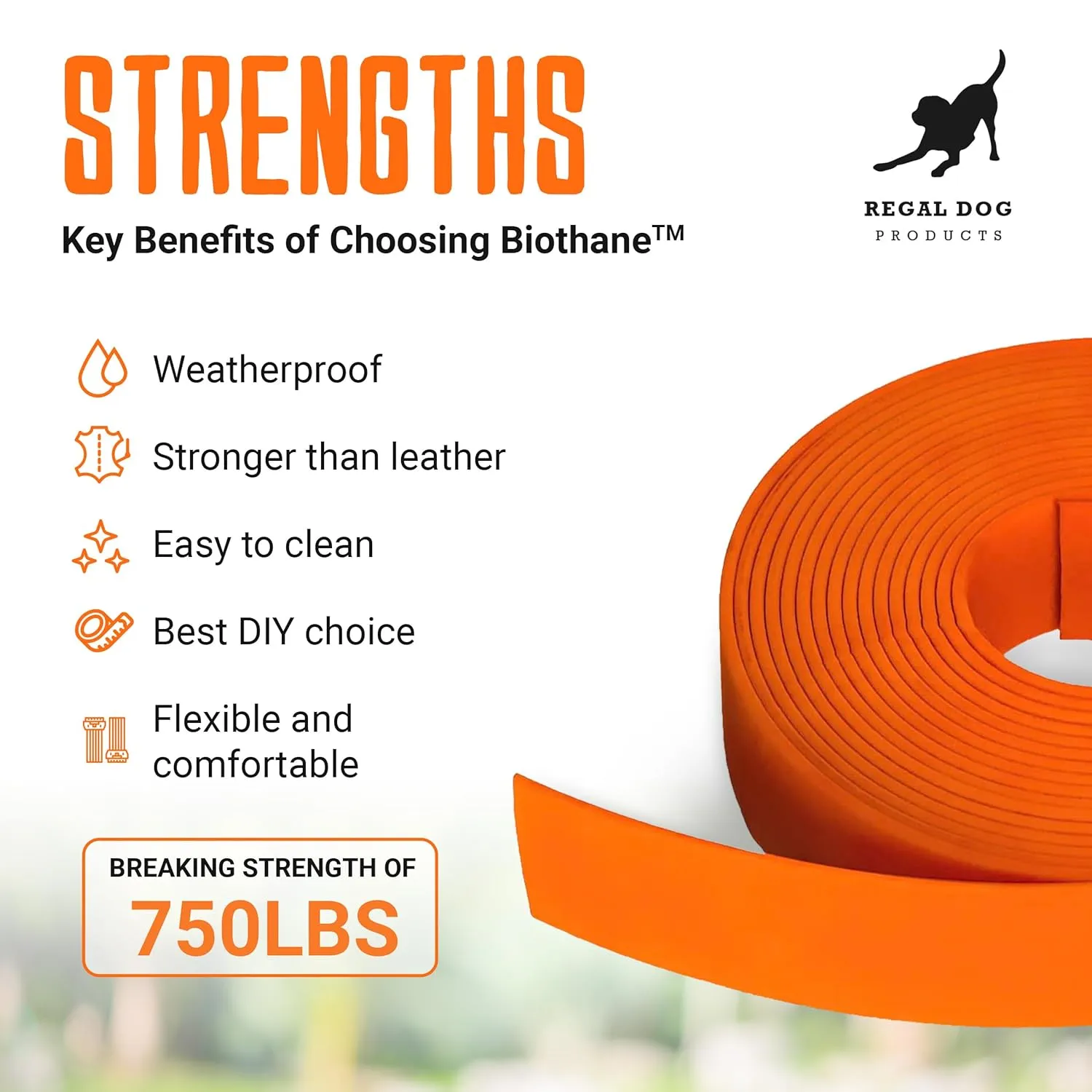 Regal Dog Products Biothane Beta 520 Super Heavy - Medium Blue - BU 522 Coated Webbing Beta Biothane Roll | 3/4 Inch x 25 Feet | Waterproof Biothane Strap