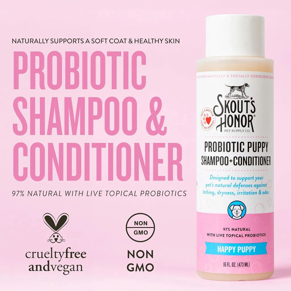 Skout's Honor Happy Puppy Probiotic & Dog Shampoo & Conditioner, 16-oz