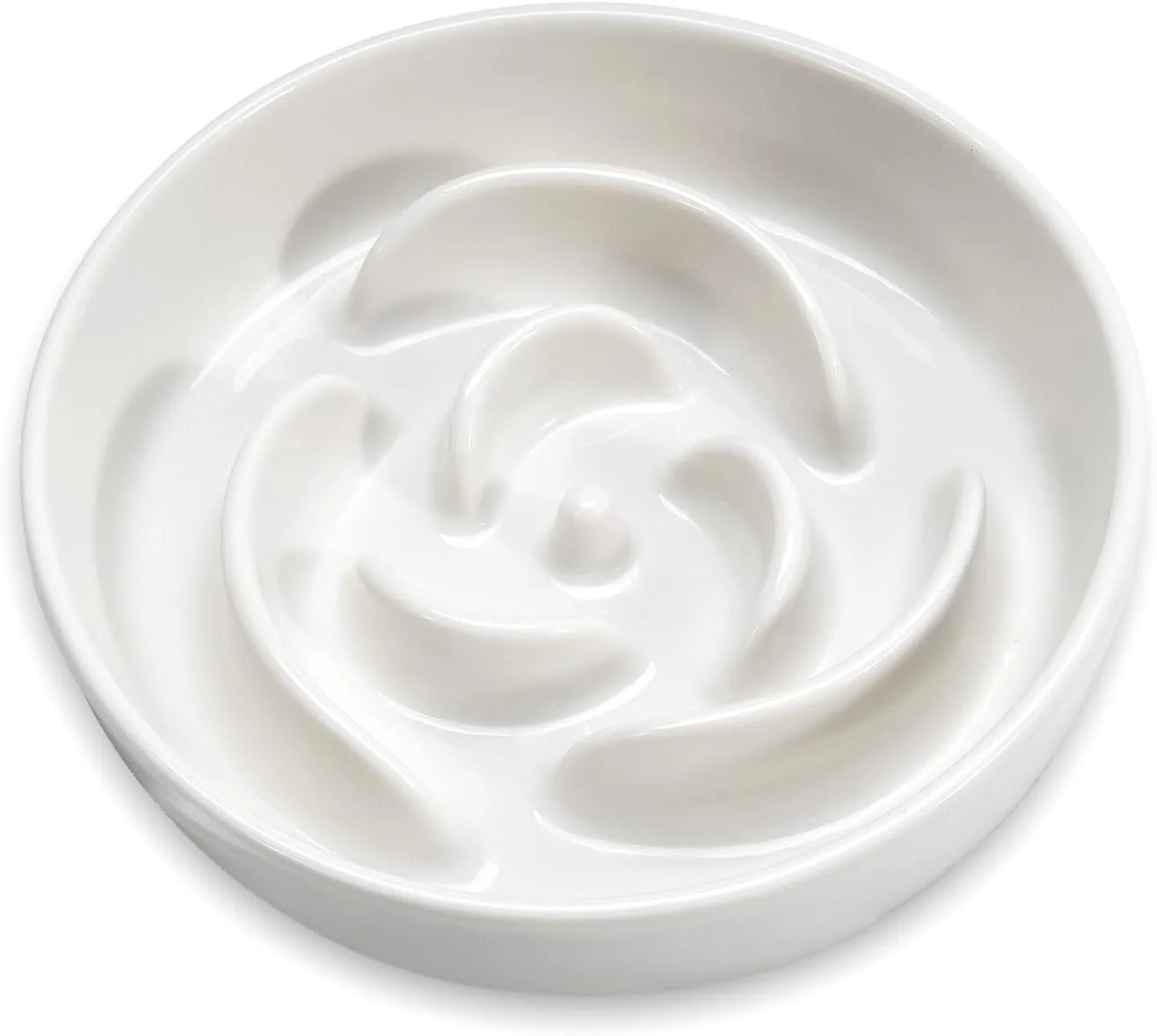 Slow Feeder Dog Bowls, 1.5 Cup Ceramic Dog Bowls, Fun Slow Eater Bowl for Small Medium Breed, Maze Puppy Slow Feeder for Fast Eaters to Control Eating, White