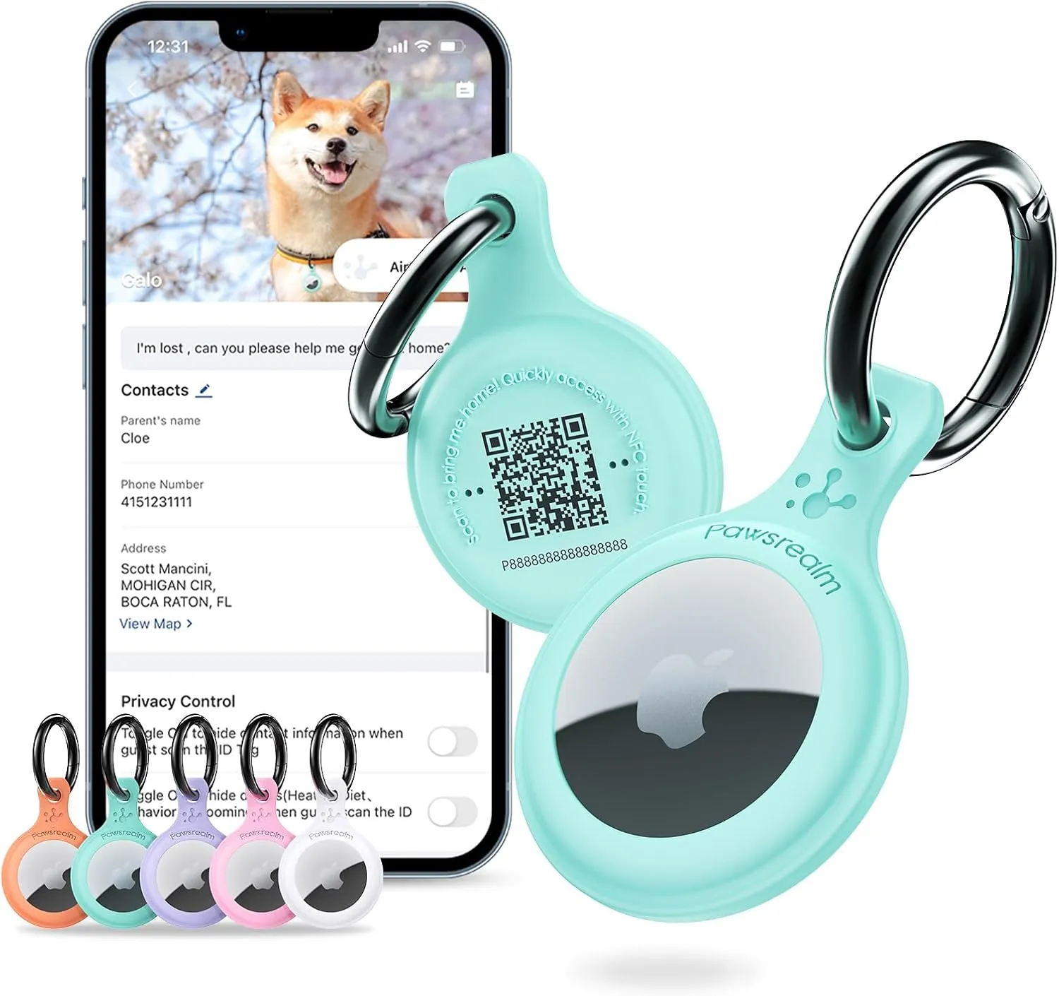 Smart Pet Tracker Holder Compatible with AirTag, for AirTag Holder Dog&Cat Collar with QR Code, Case&ID Tag in One & with Modifiable Pet Online Profile, Instant Pet Location Alert