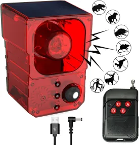 Solar Motion Sensor Alarm Outdoor - Dog Barking, Gunshot & Siren Sounds for Outdoor & Indoor. 130db Loud Noise Maker. Strobe Light. Say Goodbye to Intruders