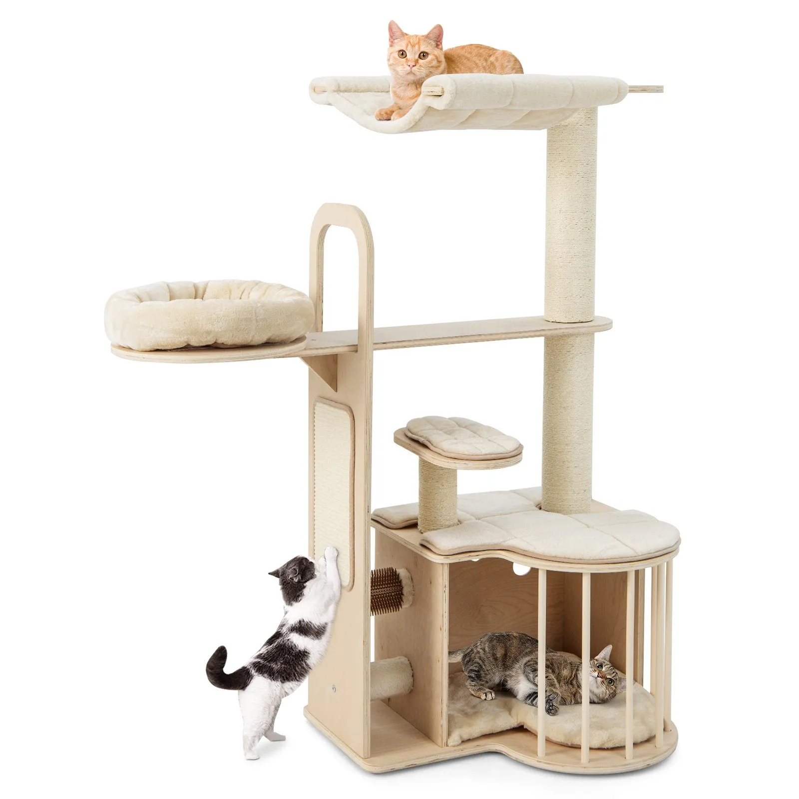 Tall Cat Tree with Hammock Condo and Sisal Scratching Posts-Natural