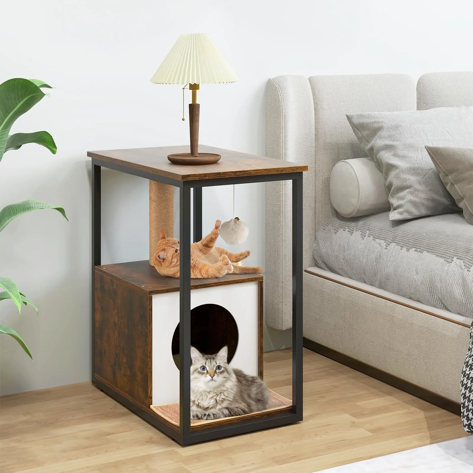 Tangkula Cat Tree End Table, Modern Cat Furniture with Cat Condo