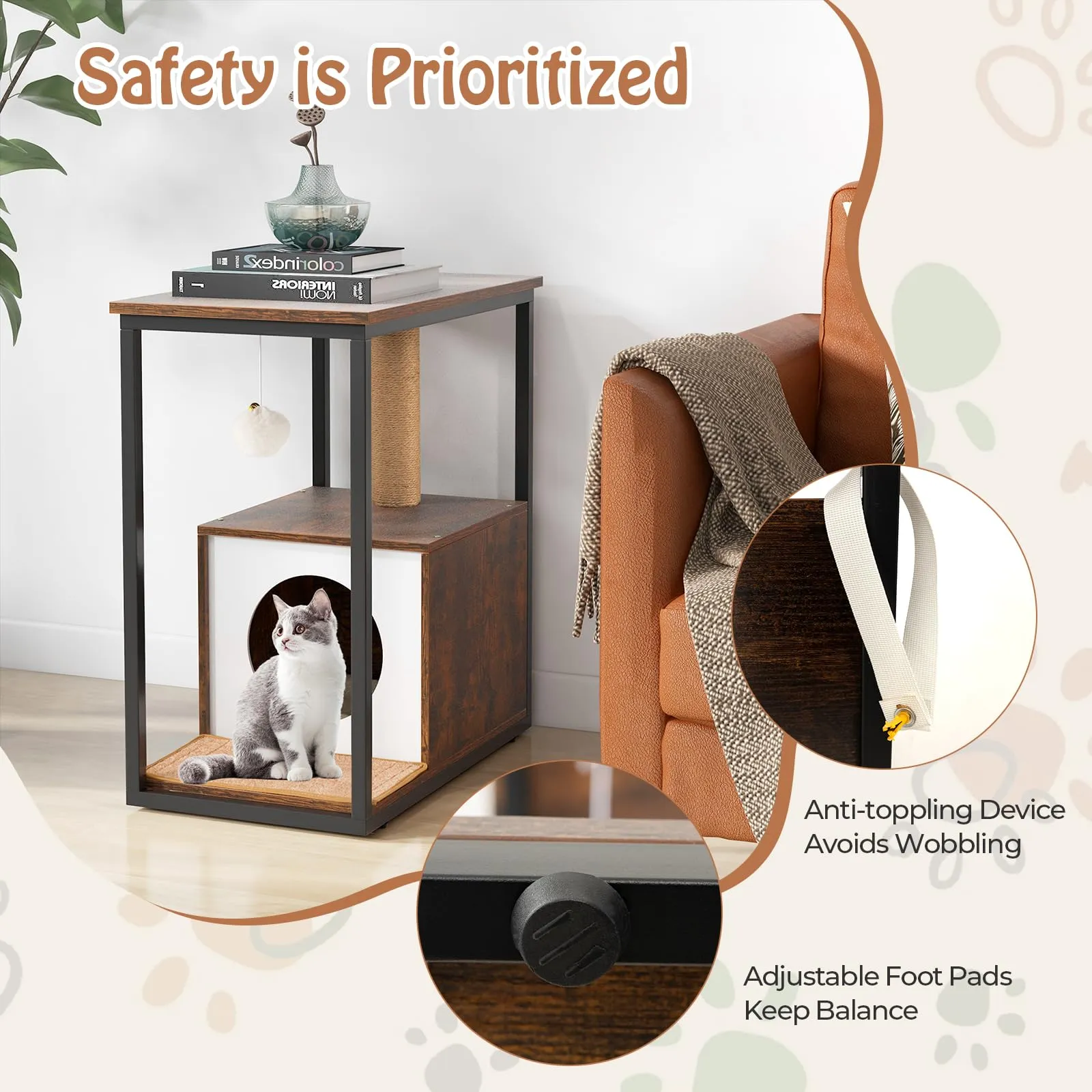 Tangkula Cat Tree End Table, Modern Cat Furniture with Cat Condo