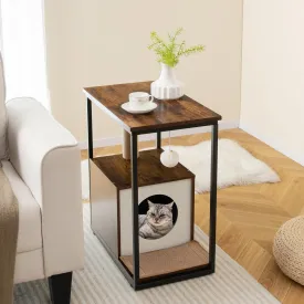 Tangkula Cat Tree End Table, Modern Cat Furniture with Cat Condo