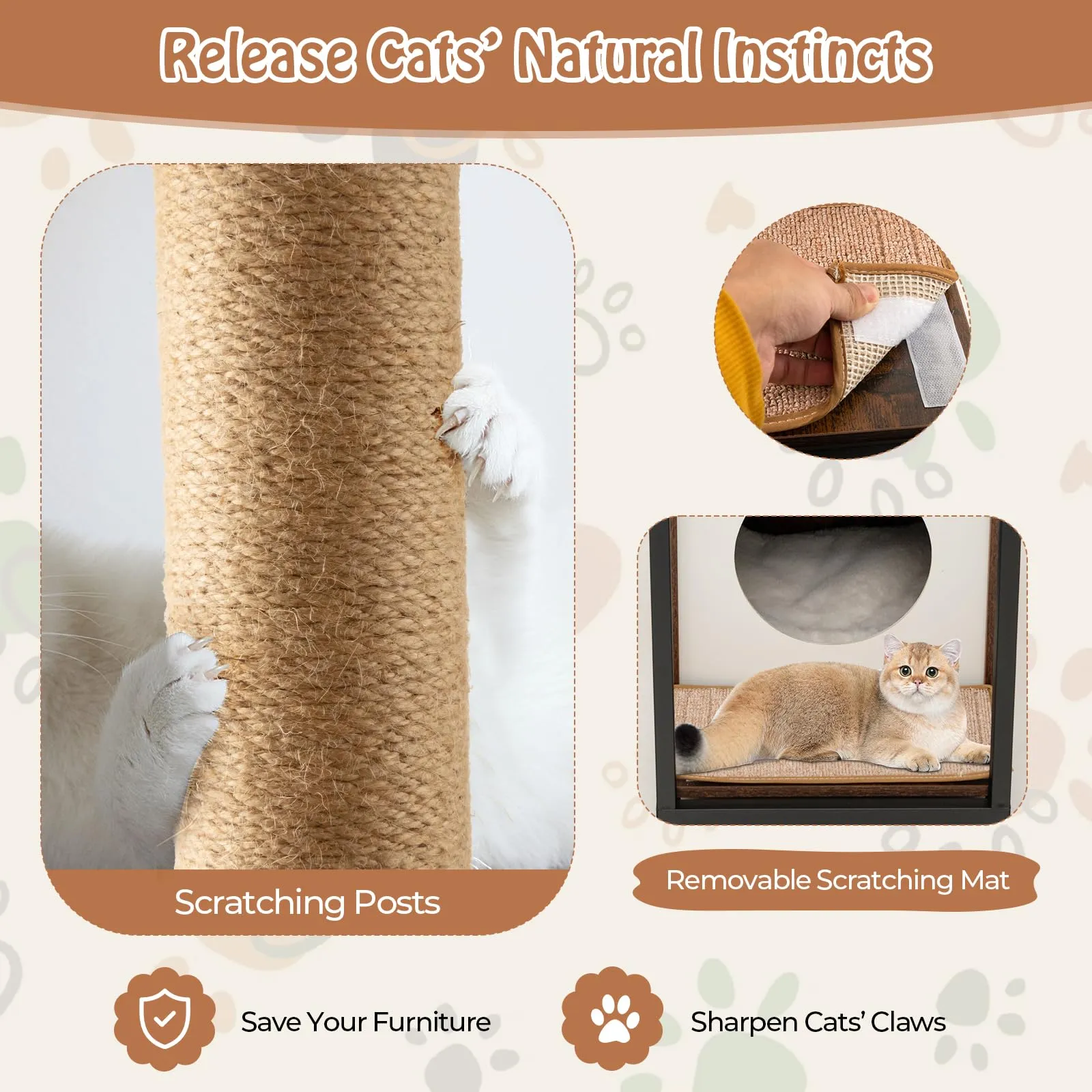 Tangkula Cat Tree End Table, Modern Cat Furniture with Cat Condo
