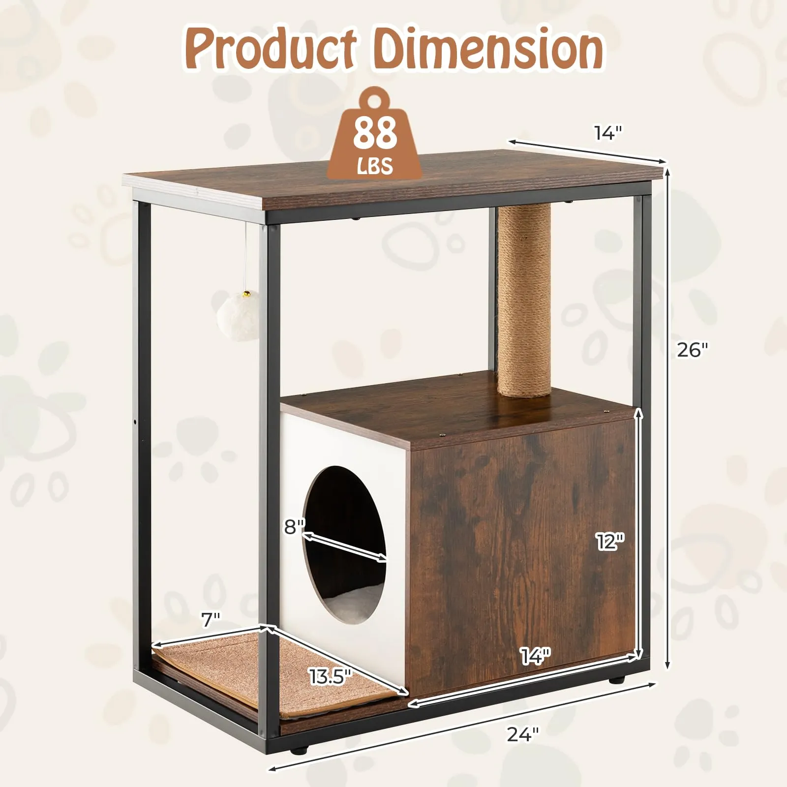 Tangkula Cat Tree End Table, Modern Cat Furniture with Cat Condo