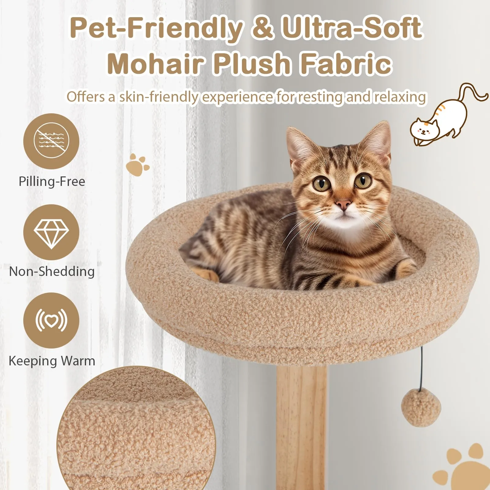 Tangkula Modern Cat Tree, 51 Inch Tall Cat Tower with Solid Wood Post, Curved Plywood Frame