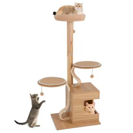Tangkula Modern Cat Tree, 51 Inch Tall Cat Tower with Solid Wood Post, Curved Plywood Frame