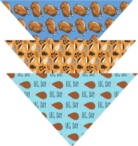 Thanksgiving Dog Bandana 3-Pack, Fall Leaves, Turkey, Leg Day, Holiday Pet Accessory Autumn Bandanna Handkerchief Puppy Scarf, Small, Large Breed Dogs (Thanksgiving Pack 1, Small)