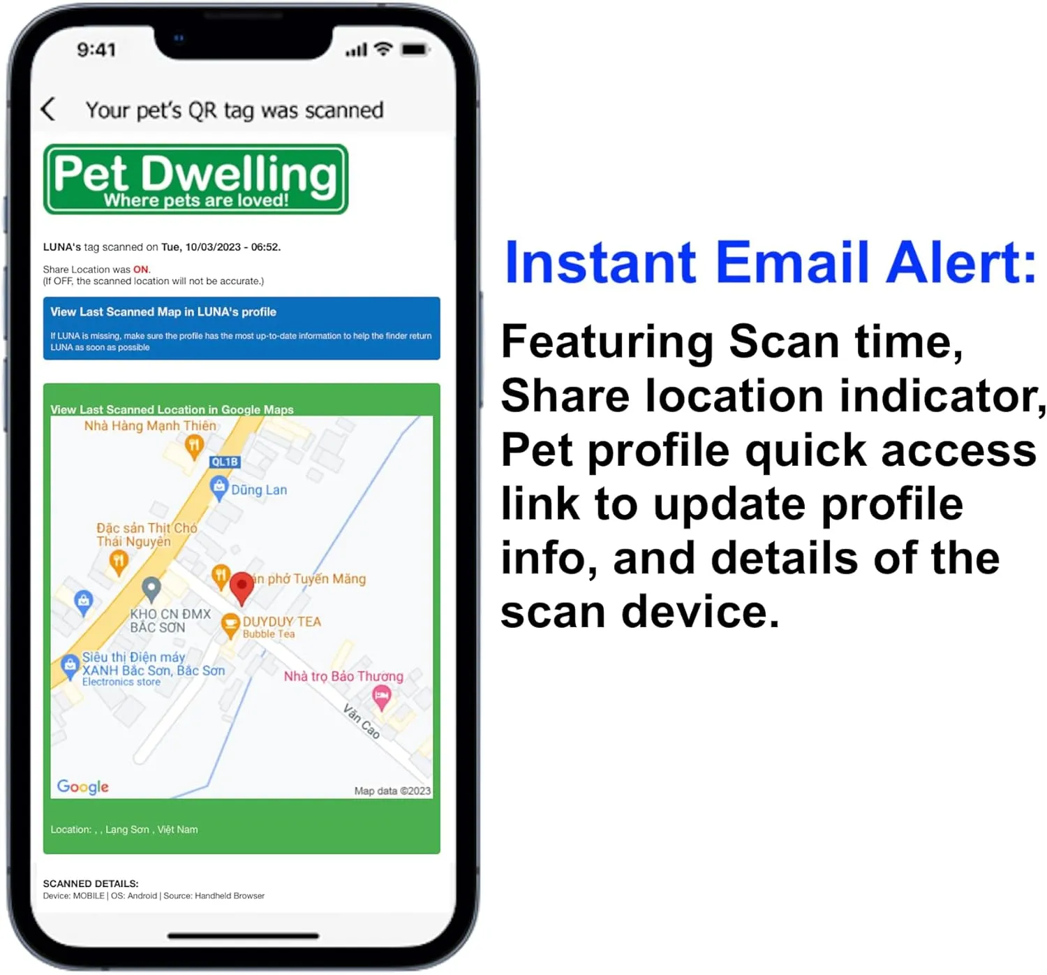 Ultra Lightweight Pet ID Tag for Small Dogs & Cats  Online Pet Profile, Instant Profile Access, & Scan Location Alerts (Square Brown)