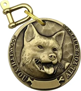 Vintage Pure Copper Personalized Dog Tags, Three-Dimensional Relief Pet Pattern, Custom Pet Tags (Japanese Akita)