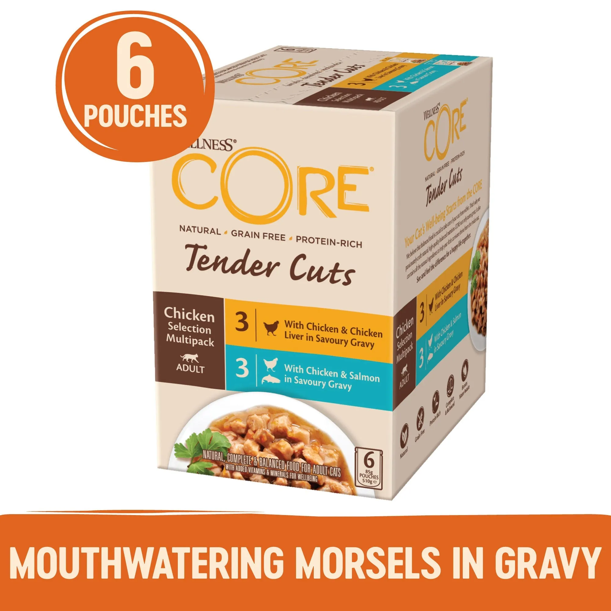 Wellness CORE Tender Cuts Chicken Selection Multipack Wet Cat Food 85g x 6^^^