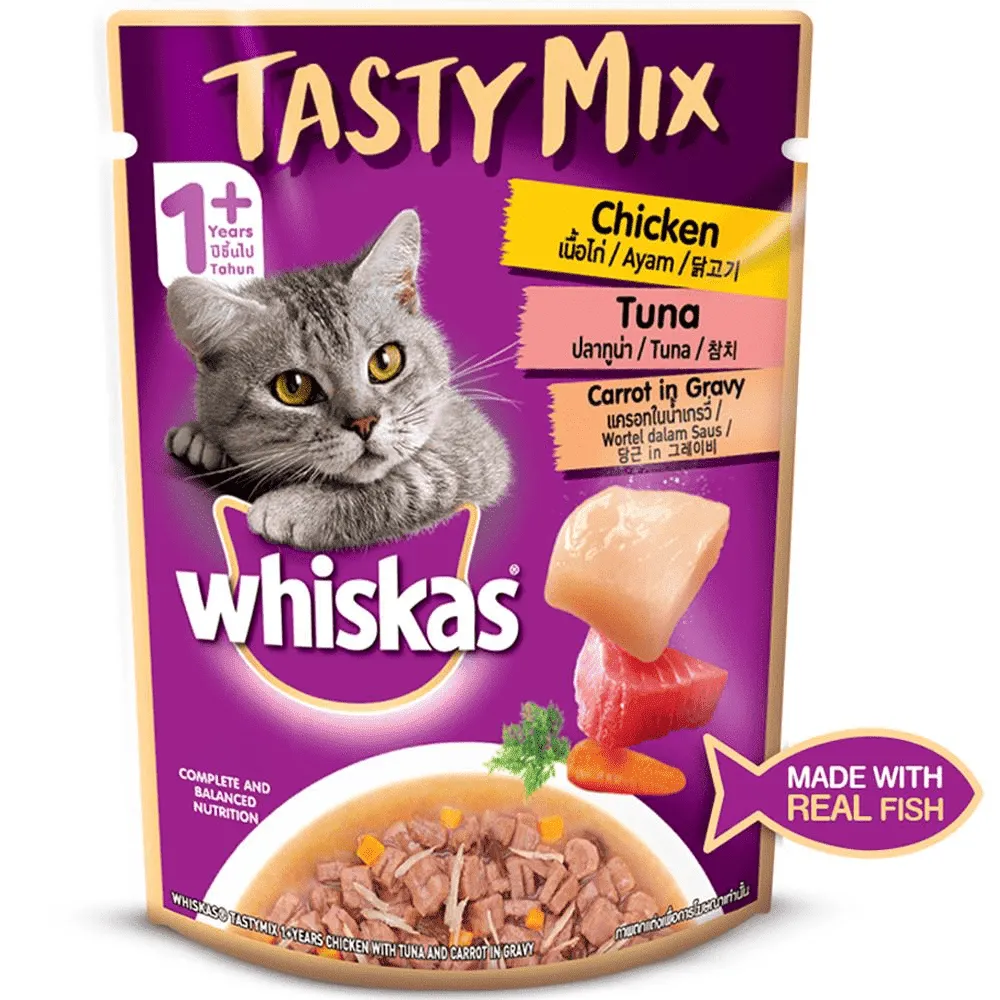 Whiskas Chicken With Tuna & Carrot and Salmon Wakame Seaweed in Gravy Tasty Mix Adult Cat Wet Food Combo