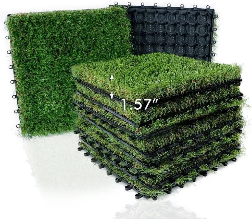 XLX TURF Outdoor Artificial Grass Tiles Interlocking Turf Squares 9 Pack, 12"x12" Fake Grass Mat for Balcony Patio Deck Flooring Decor, Pets Dog Pee Pad, Self-draining 8 Buckle System