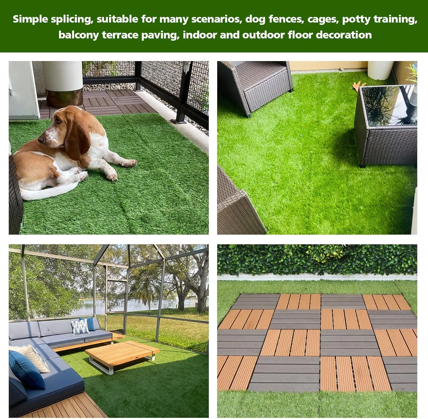 XLX TURF Outdoor Artificial Grass Tiles Interlocking Turf Squares 9 Pack, 12"x12" Fake Grass Mat for Balcony Patio Deck Flooring Decor, Pets Dog Pee Pad, Self-draining 8 Buckle System