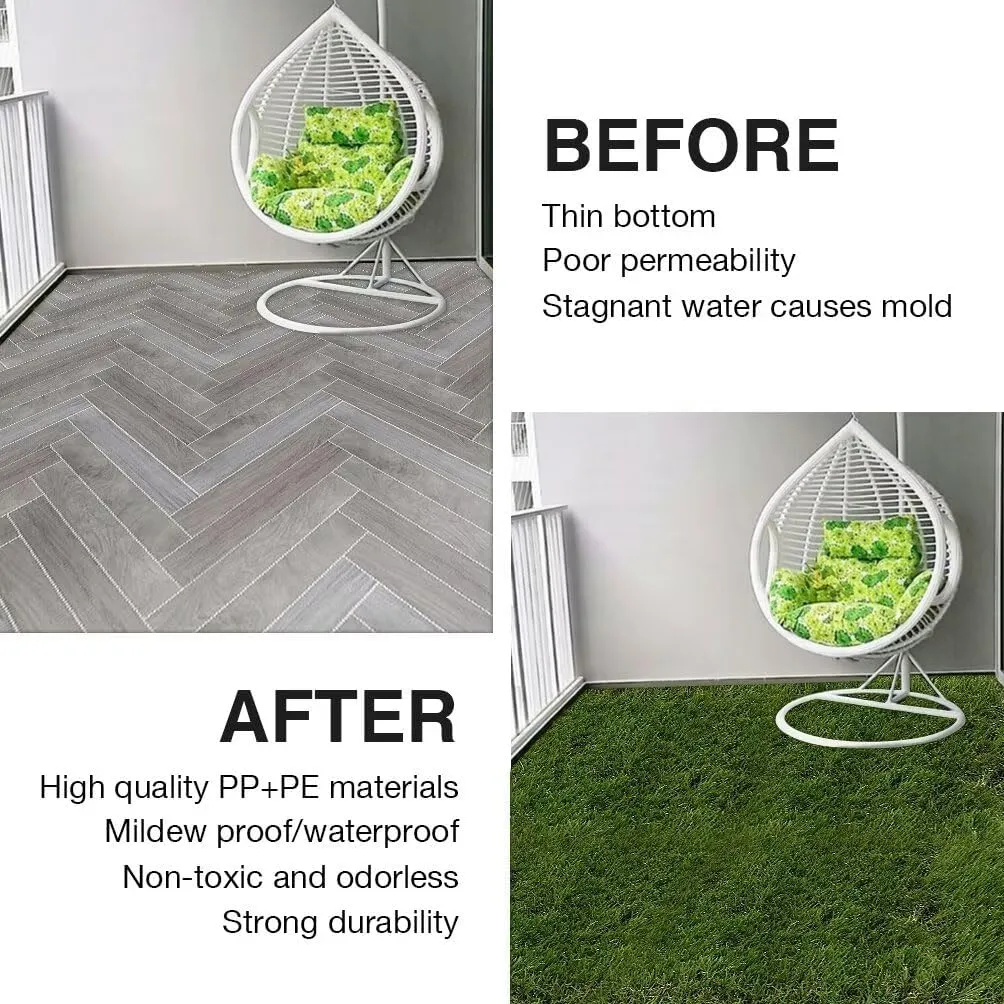 XLX TURF Outdoor Artificial Grass Tiles Interlocking Turf Squares 9 Pack, 12"x12" Fake Grass Mat for Balcony Patio Deck Flooring Decor, Pets Dog Pee Pad, Self-draining 8 Buckle System