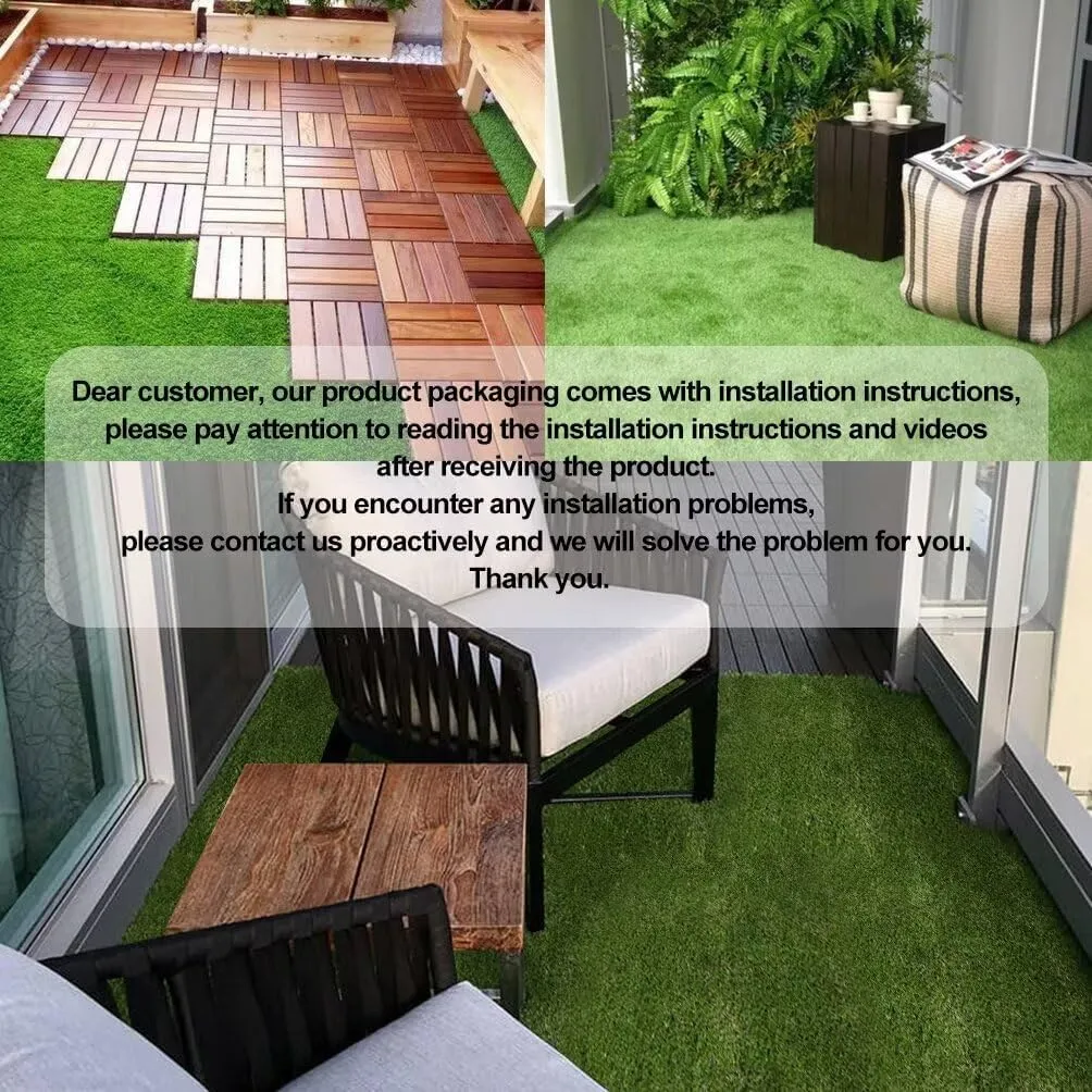 XLX TURF Outdoor Artificial Grass Tiles Interlocking Turf Squares 9 Pack, 12"x12" Fake Grass Mat for Balcony Patio Deck Flooring Decor, Pets Dog Pee Pad, Self-draining 8 Buckle System