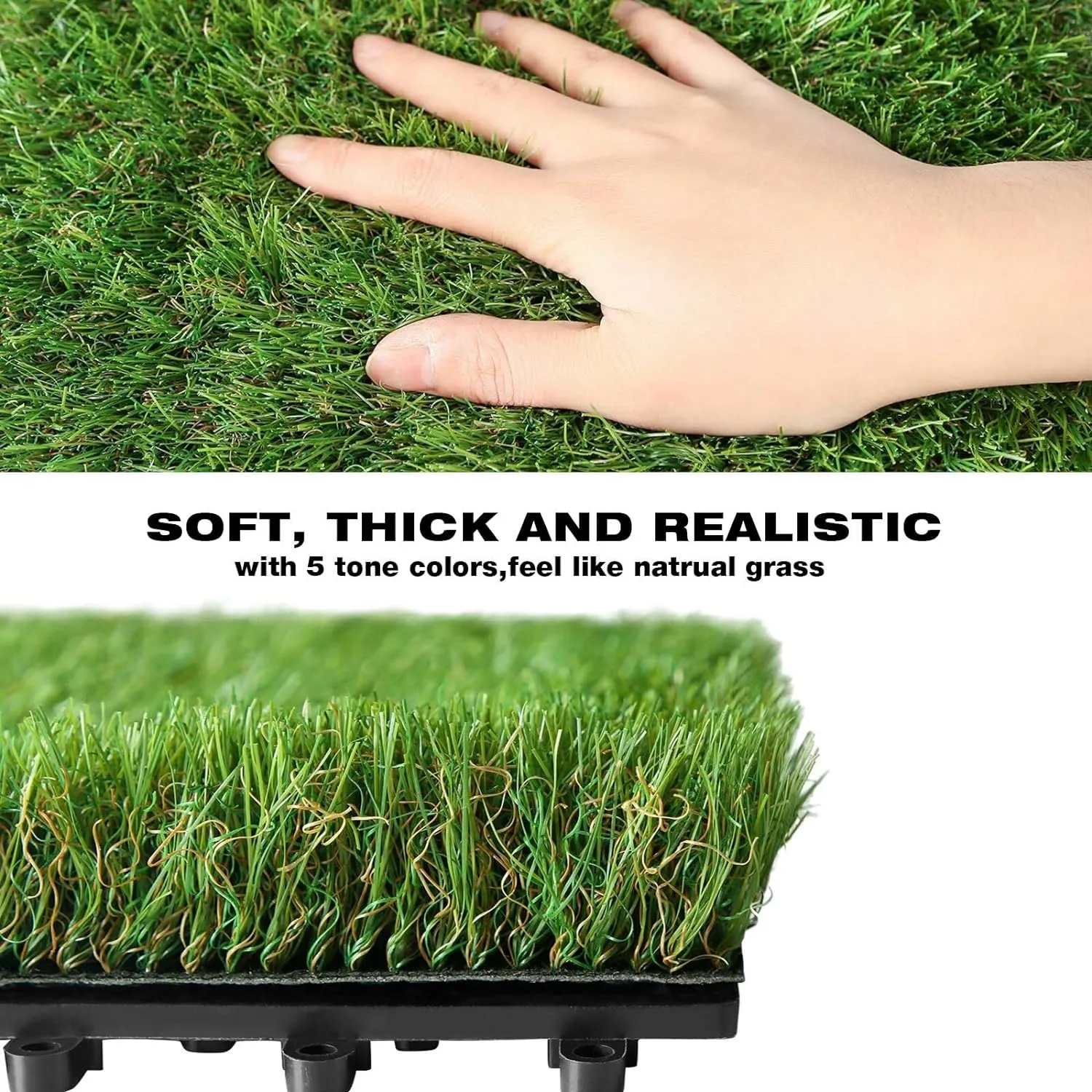 XLX TURF Outdoor Artificial Grass Tiles Interlocking Turf Squares 9 Pack, 12"x12" Fake Grass Mat for Balcony Patio Deck Flooring Decor, Pets Dog Pee Pad, Self-draining 8 Buckle System