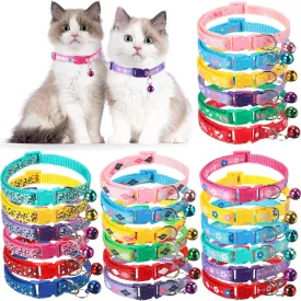 Yunsailing 24 Pcs Puppy Collars with Bells for Litter Cat Soft Nylon Whelping Adjustable Reflective Kitten Collars for Newborn Pets Dogs Cats, Assorted Colors(Cute Pattern)