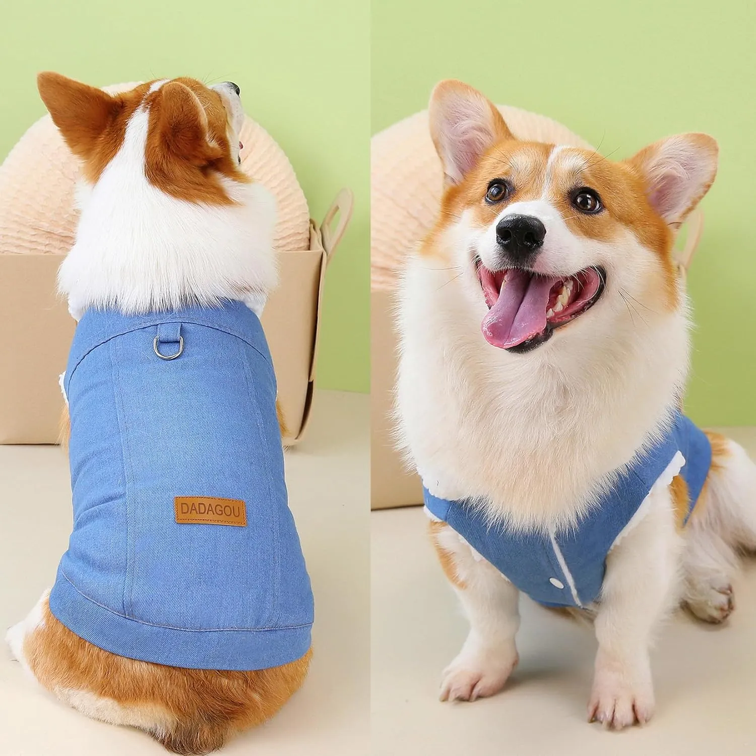 Zunea Soft Denim Winter Dog Jackets Coat for Small Medium Dogs Corgi Fleece Lined Coats with D-Ring Soft Warm Cold Weather Vest Jacket Puppy Clothes Pet Dachshund Apparel Lightblue XXL