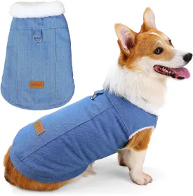 Zunea Soft Denim Winter Dog Jackets Coat for Small Medium Dogs Corgi Fleece Lined Coats with D-Ring Soft Warm Cold Weather Vest Jacket Puppy Clothes Pet Dachshund Apparel Lightblue XXL