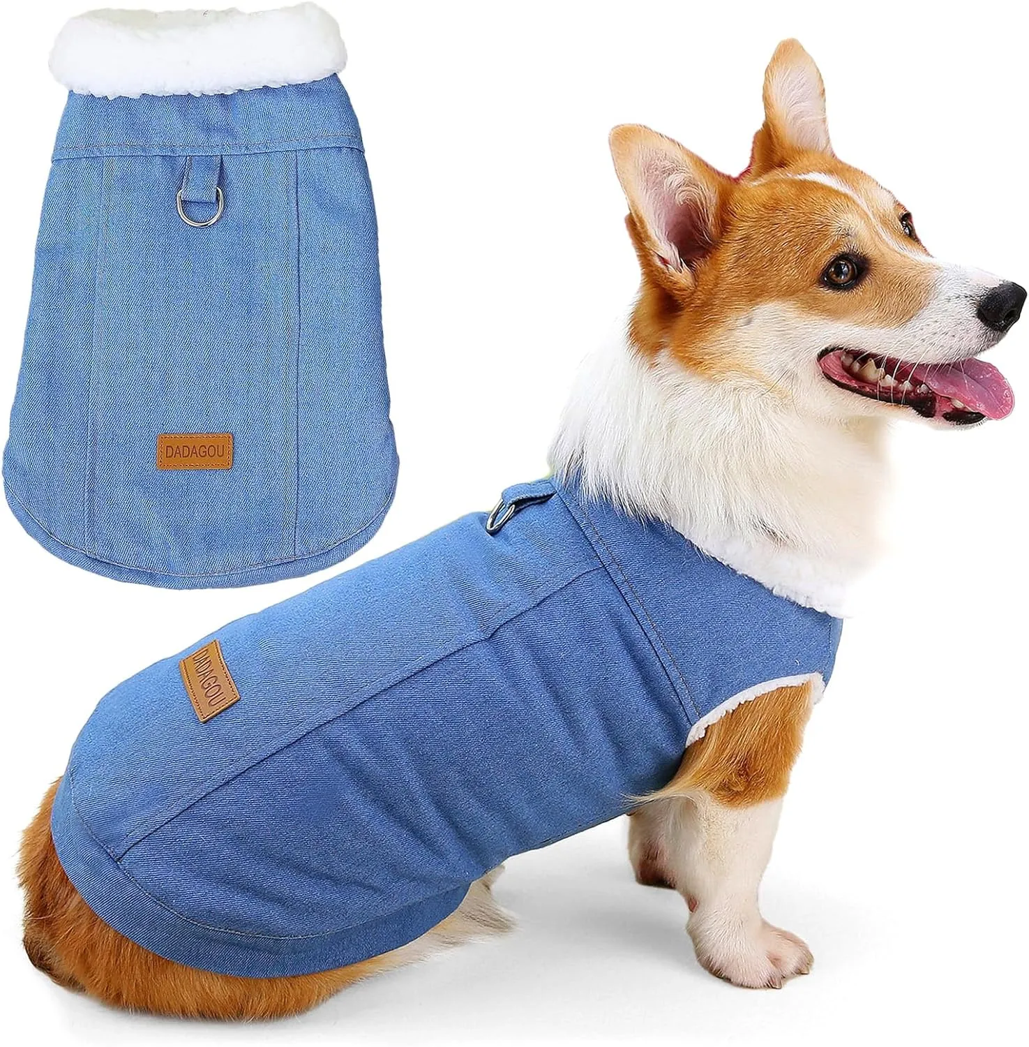 Zunea Soft Denim Winter Dog Jackets Coat for Small Medium Dogs Corgi Fleece Lined Coats with D-Ring Soft Warm Cold Weather Vest Jacket Puppy Clothes Pet Dachshund Apparel Lightblue XXL