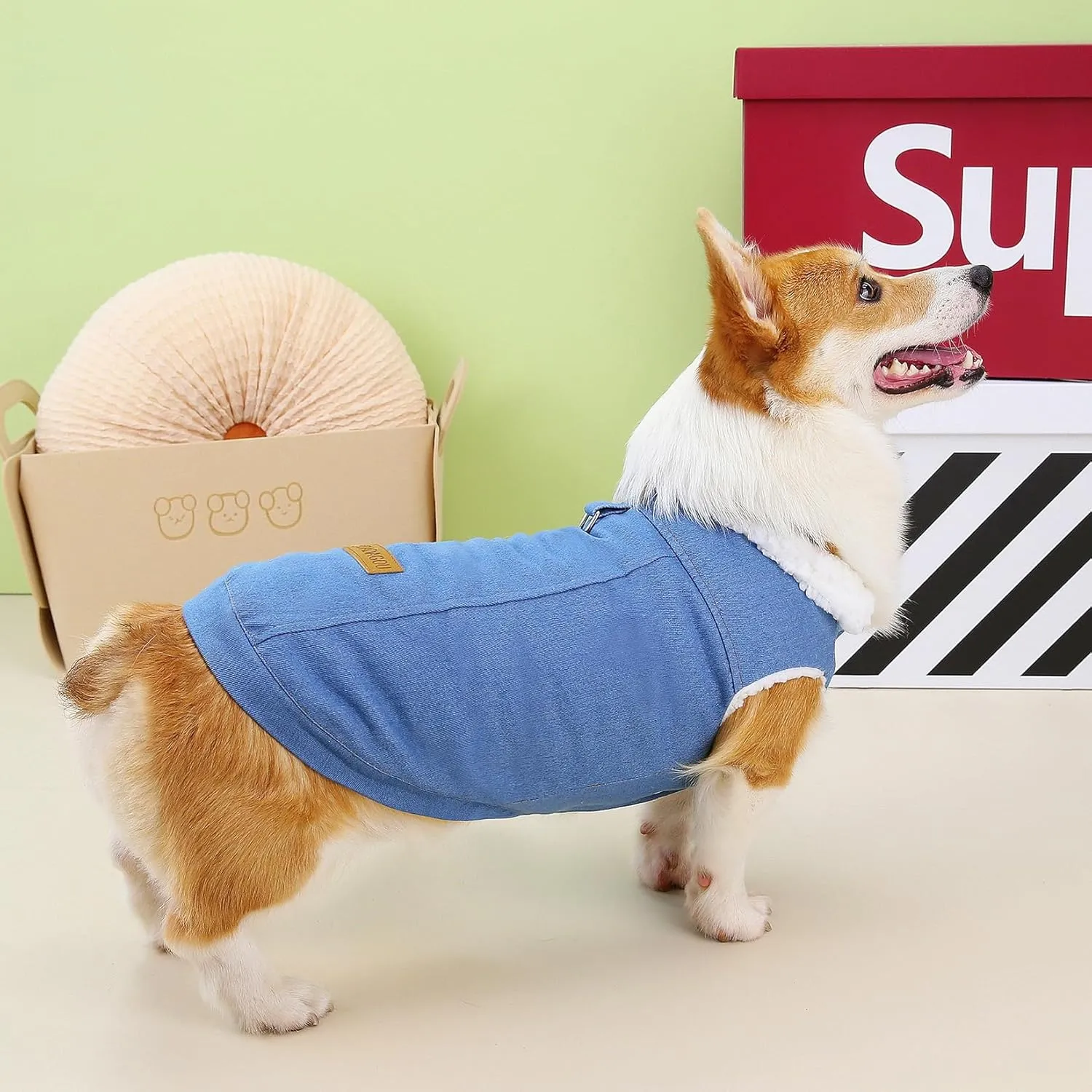 Zunea Soft Denim Winter Dog Jackets Coat for Small Medium Dogs Corgi Fleece Lined Coats with D-Ring Soft Warm Cold Weather Vest Jacket Puppy Clothes Pet Dachshund Apparel Lightblue XXL